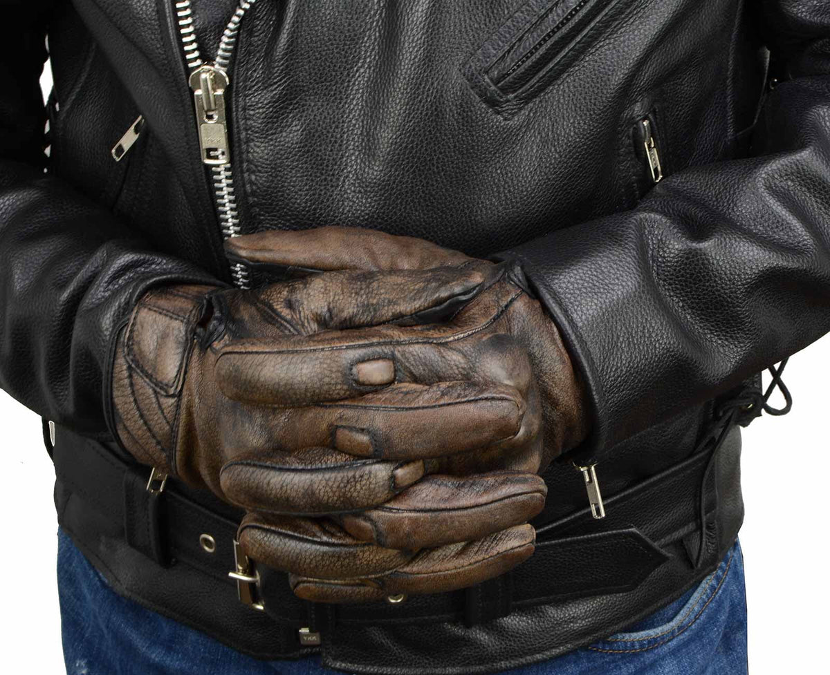 Brown Leather Motorcycle Gloves with Protective Knuckle X198