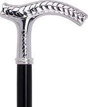 Silver 925r Fritz Leaves Handle Walking Cane with Black Beechwood Shaft and Collar L8225