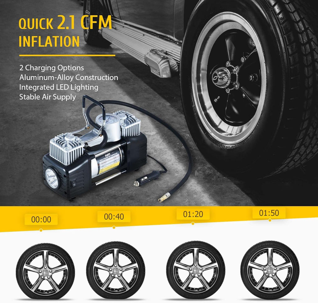 Double Cylinder Tire Inflator 30pc Tire Repair Kit 12V 150psi Air Compressor Pressure Gauge Heavy Duty Tools Pack of 2 N27159