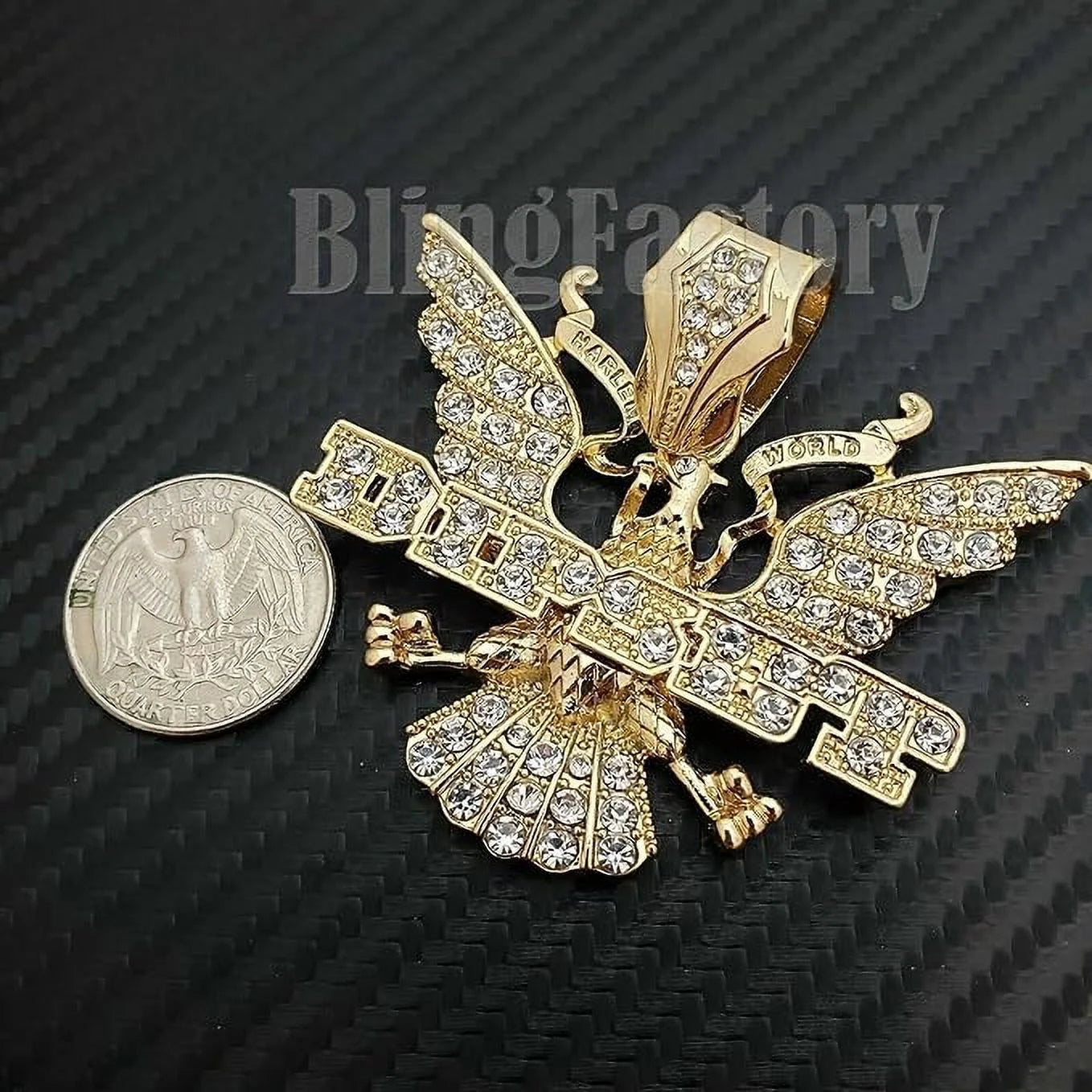 Gold Plated Cubic Zirconia Eagle Pendant & Cuban Chain Necklace Set W709910