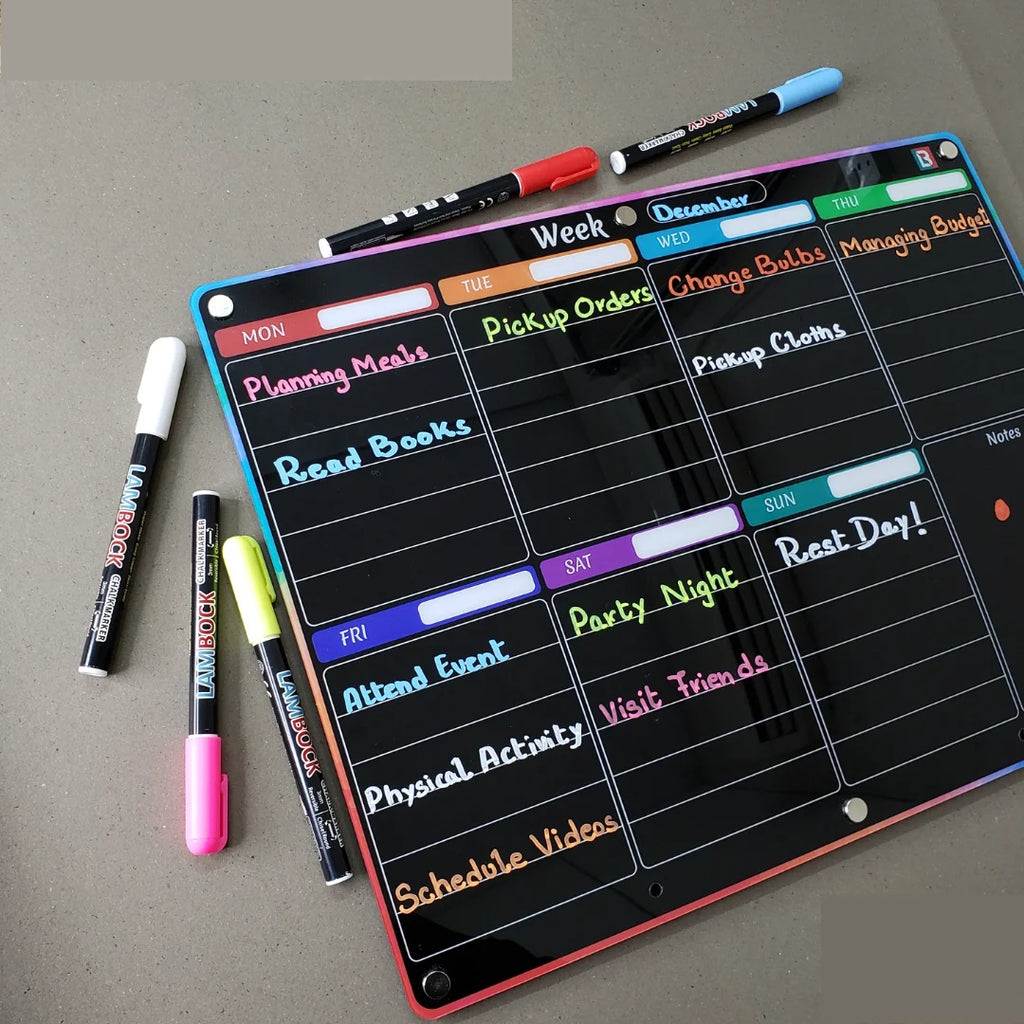 2PCS Black Acrylic Magnetic Calendar for Fridge A4467