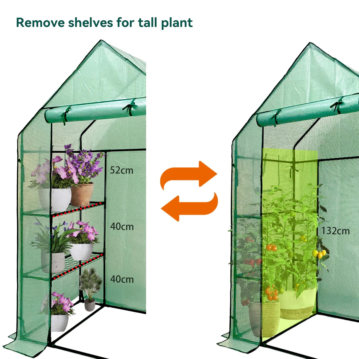 Walk-In Greenhouse Kit with Cover, 3 Tiers 6 Shelves, Portable Greenhouse with Observation Windows, PE Door, Ground Pegs & Ropes Y491