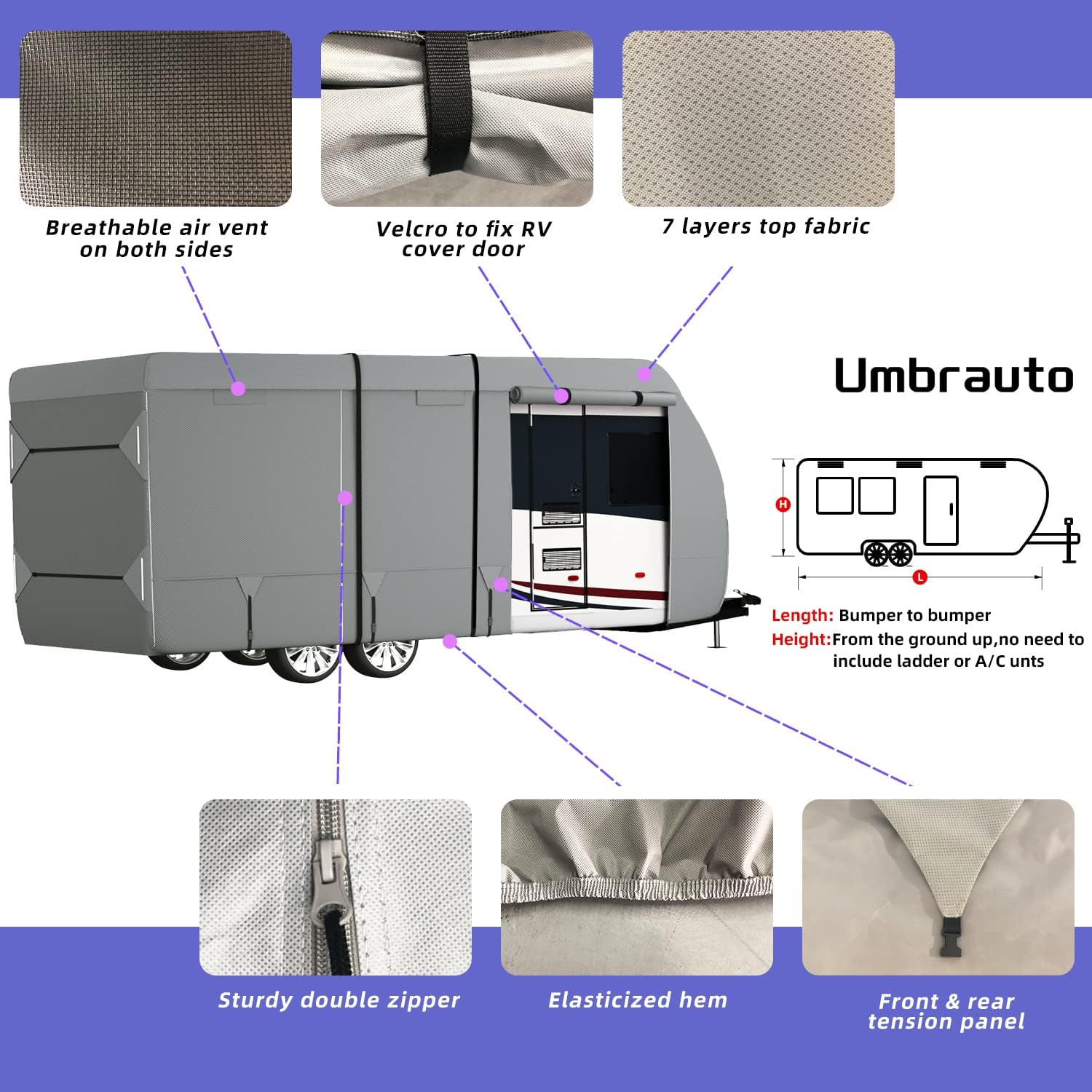 7 Layers Top Camper Cover with Tongue Jack Cover U7231