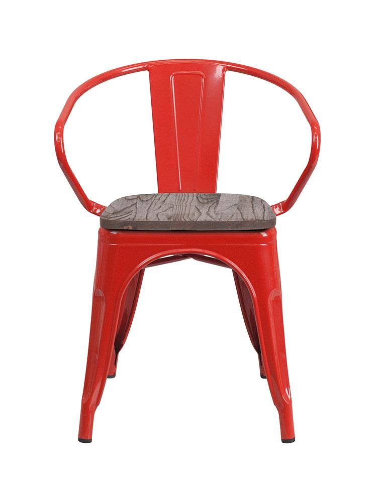 Blue Metal Chair with Wood Seat and Arms P628526