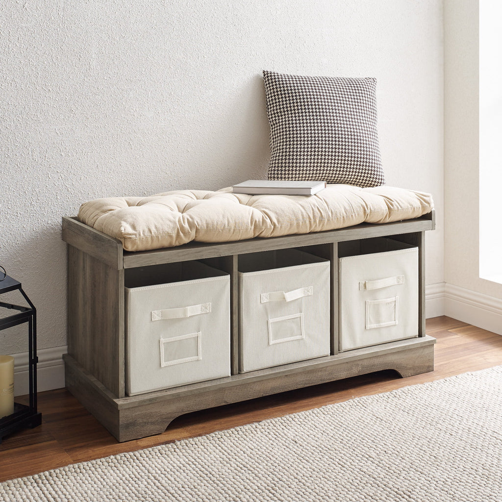 Grey Wash Tufted Storage Bench L8963