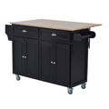 Black Wood Top Rolling Kitchen Island Cart O41439