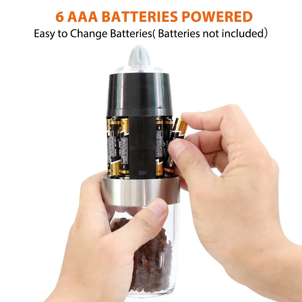 2Pcs Battery Powered Electric Pepper and Salt Grinders Set with LED Light E322