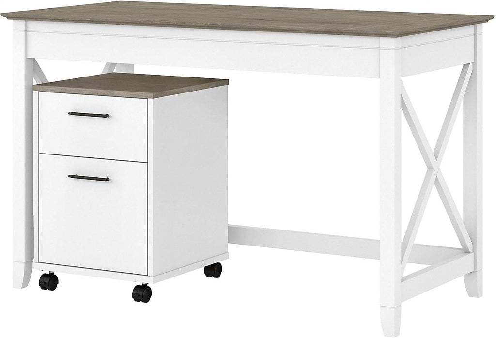 48W Dark Gray Hickory Writing Desk with 2 Drawer Mobile File Cabinet I690194