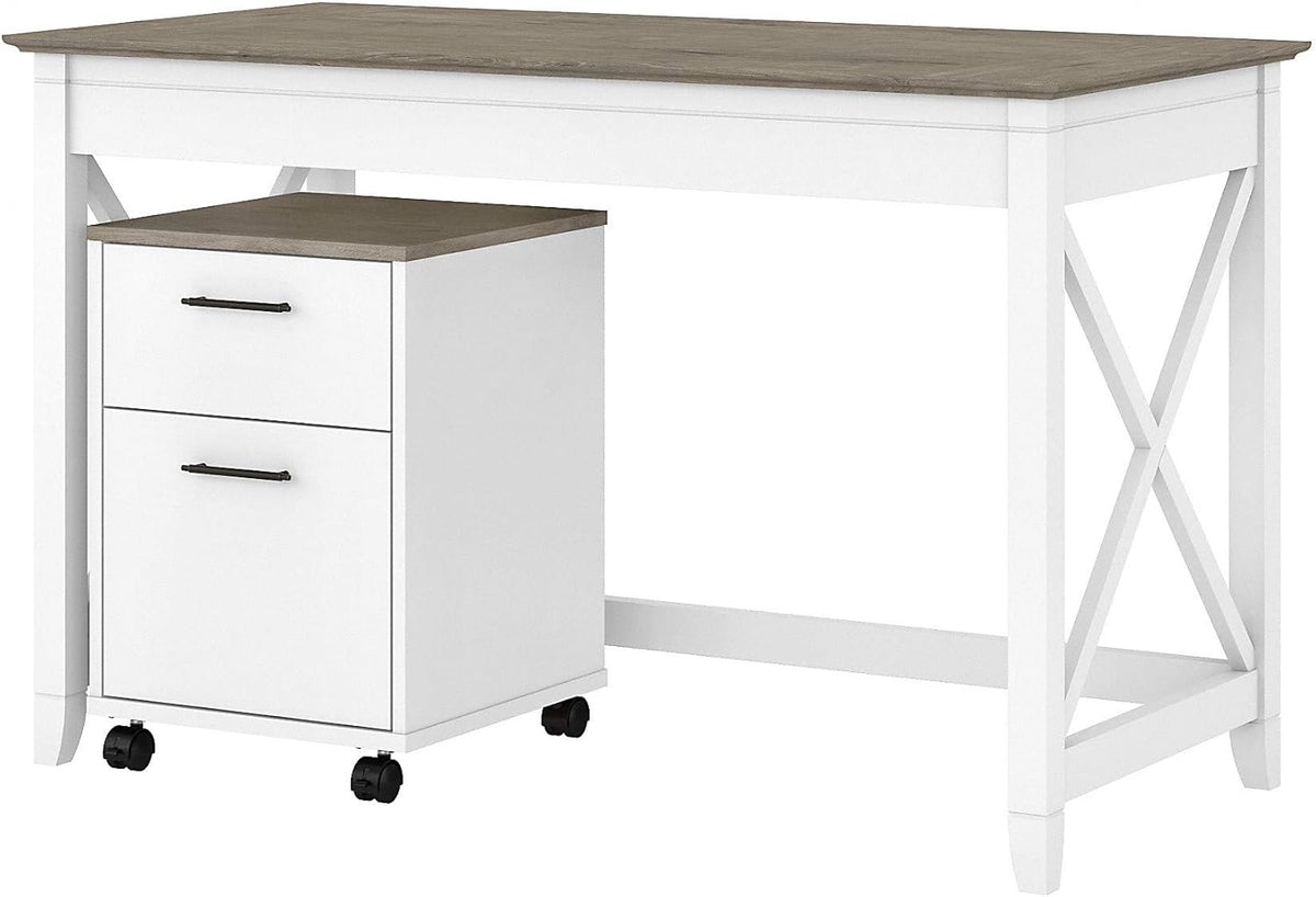 48W Dark Gray Hickory Writing Desk with 2 Drawer Mobile File Cabinet I690194