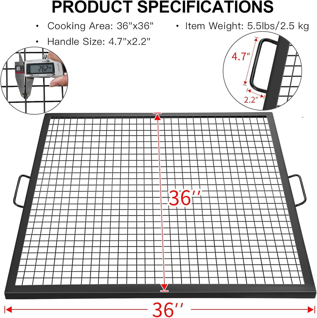 36×36inch Steel Campfire Grill Grate with Handles N1070