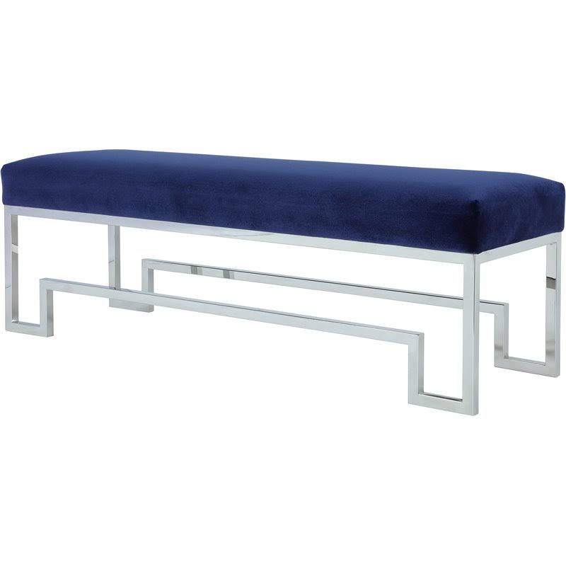 18x22 Stainless Steel Bench in Silver & Navy Velvet E176480