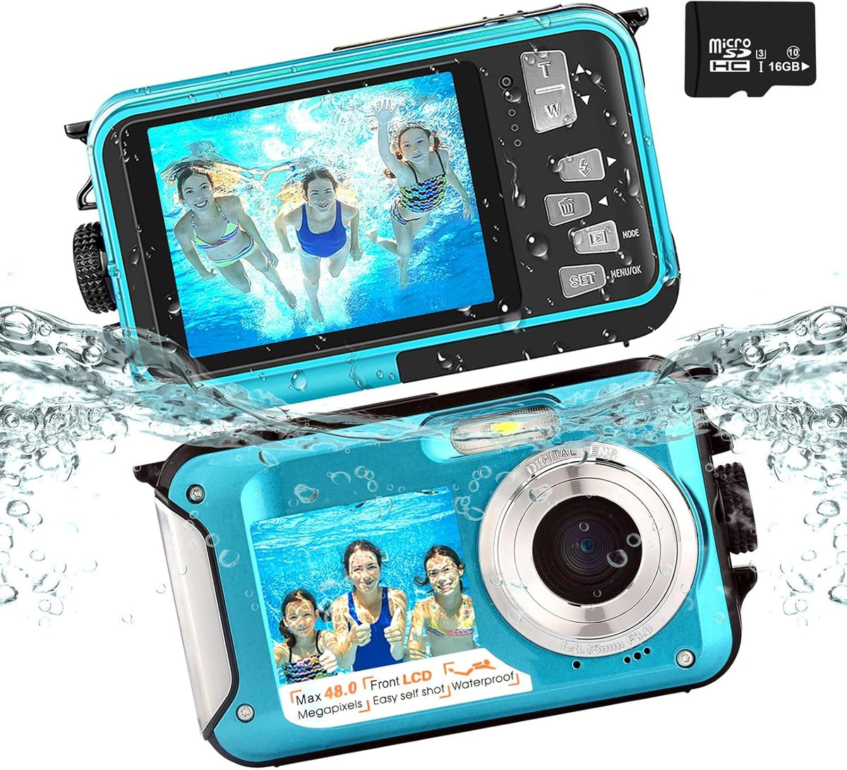 13FT Underwater Camera, 48MP Photo 2.7K Video Waterproof Camera, Dual Display EIS Digital Underwater Camera-Yellow P495