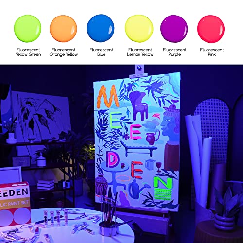 6 Colors Fluorescent Acrylic Paint Set, 2 oz Y507