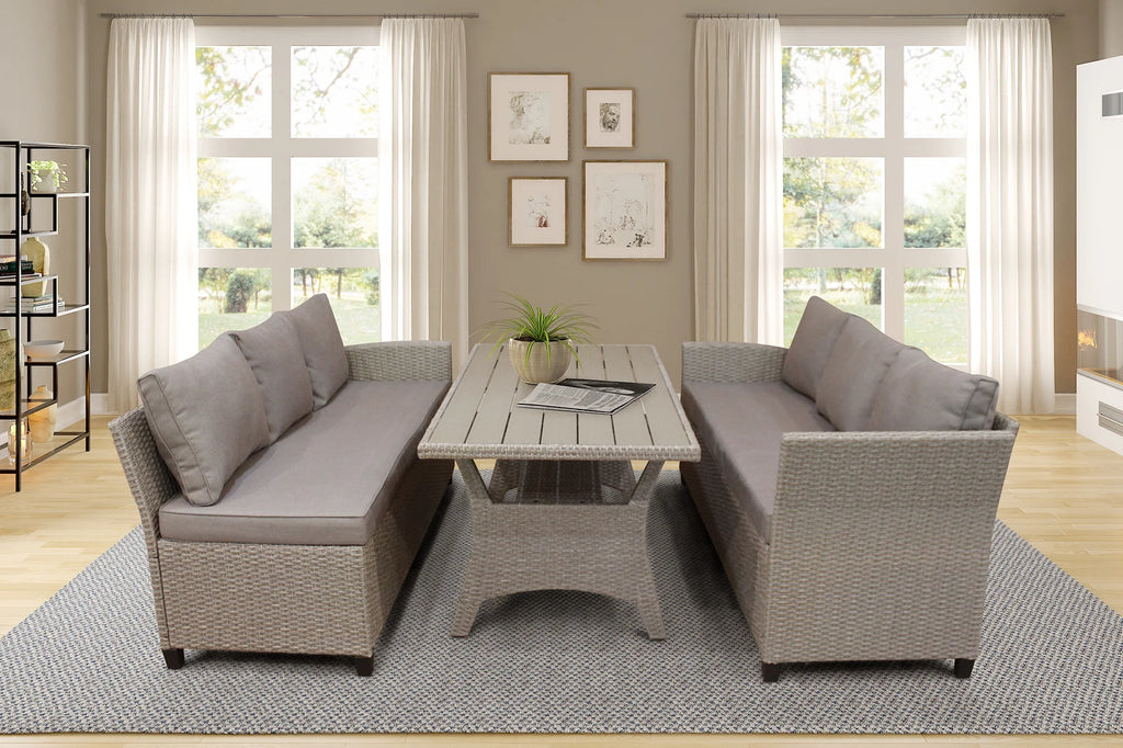 3-Piece PE Wicker Patio Conversation Set with Dining Table E920299
