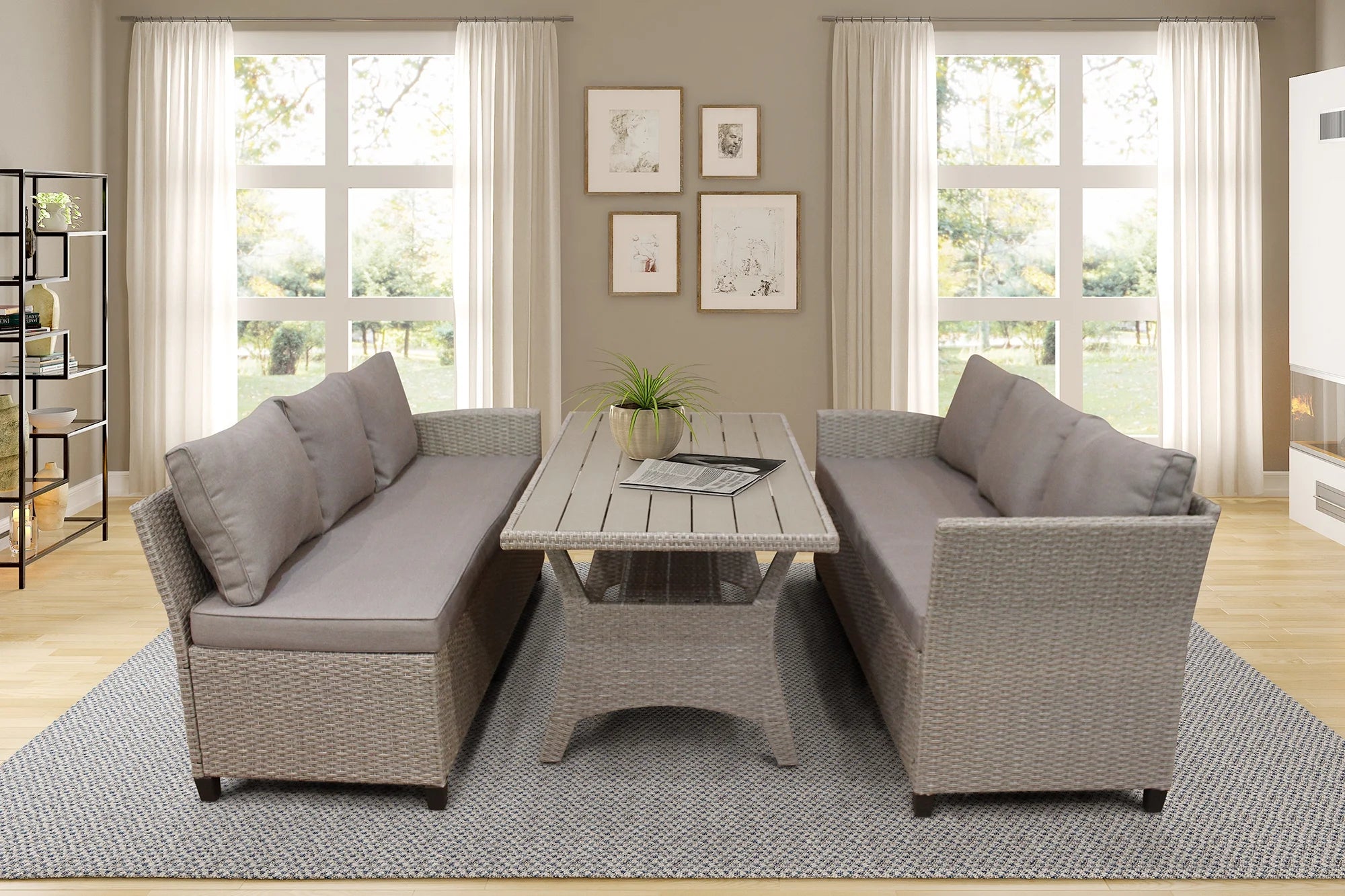 3-Piece PE Wicker Patio Conversation Set with Dining Table E920299