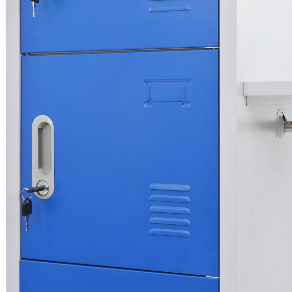Blue and Gray Metal Locker Cabinet with Coat Rack P41519