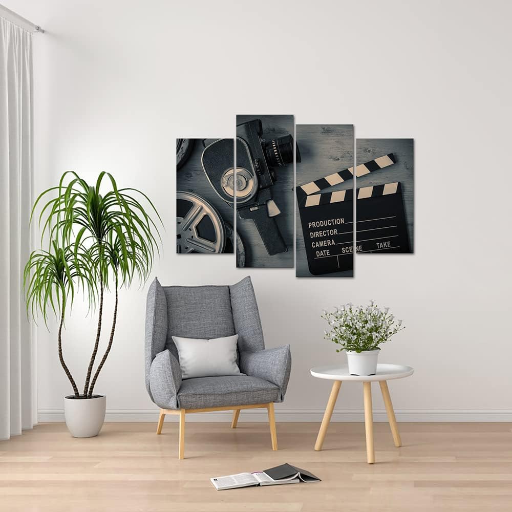 4 Pieces Black and White Film Reels Canvas Wall Art T25573