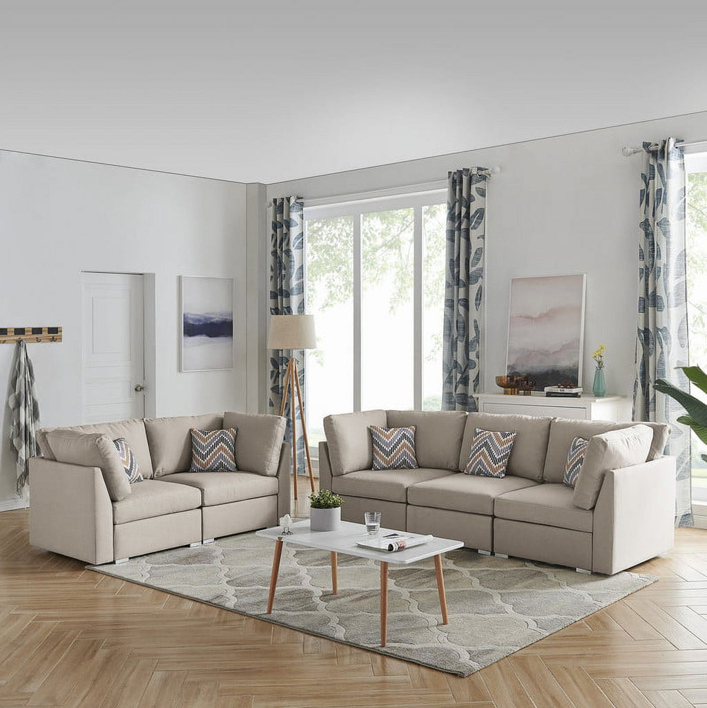 Beige Fabric Sofa and Loveseat Set with Pillows J5994