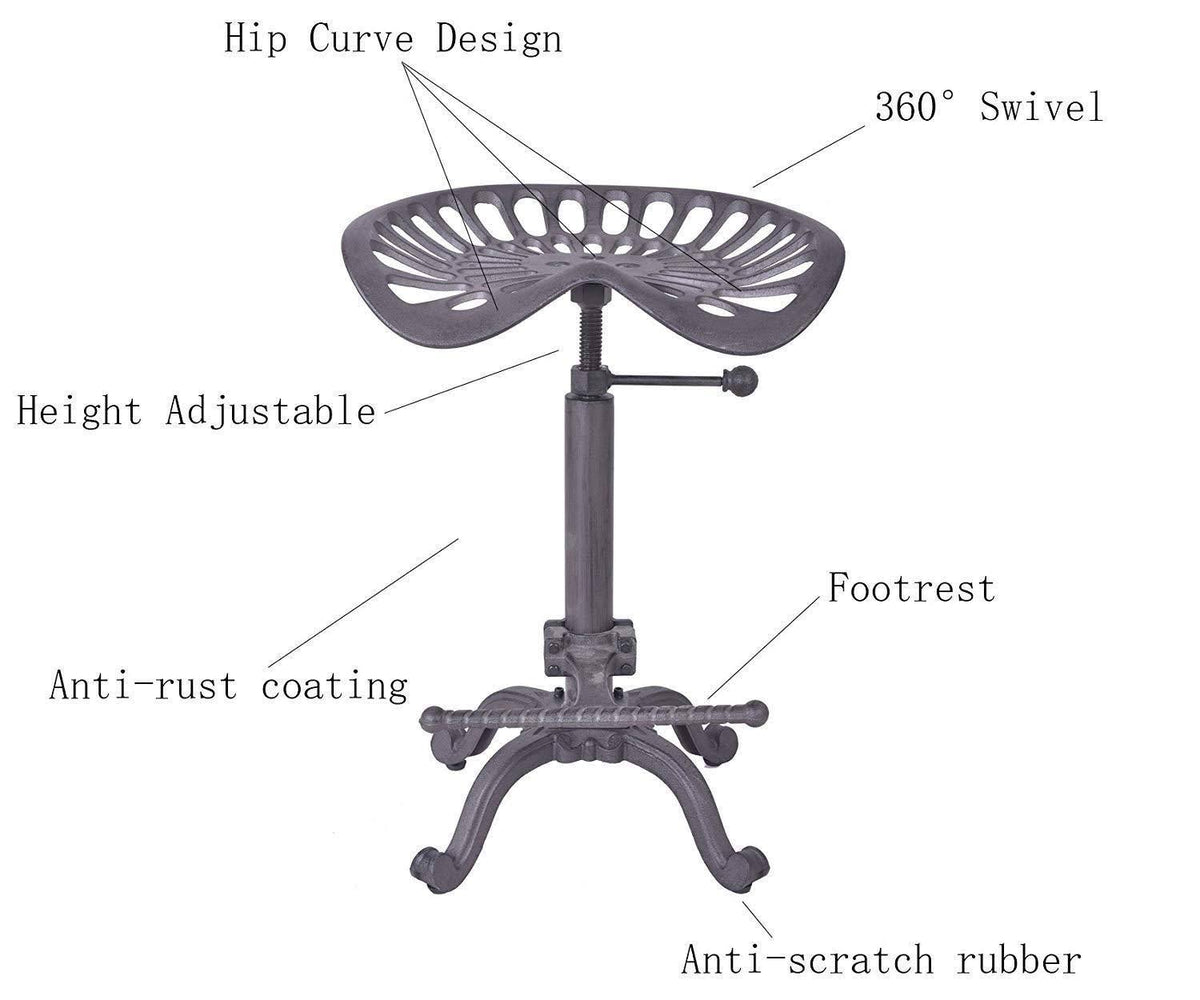 Rustic Industrial Farmhouse Tractor Seat Adjustable Bar Stool S7112