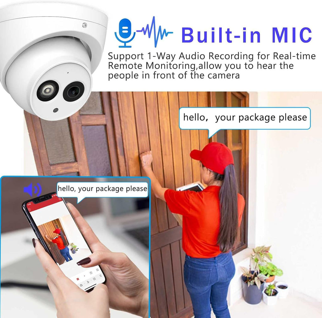 6MP PoE IP Security Camera Outdoor with Built-in-Mic, 3.6mm All-Metal Dome, 164ft IR Night Vision, IP67 H.265+ WDR 3D DNR G88192
