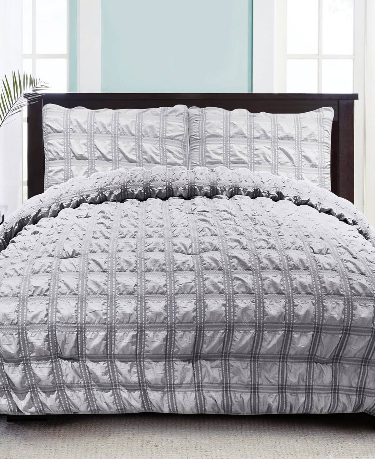 Grey Oversized Waffle Comforter 3 PC Set Full/Queen I105969