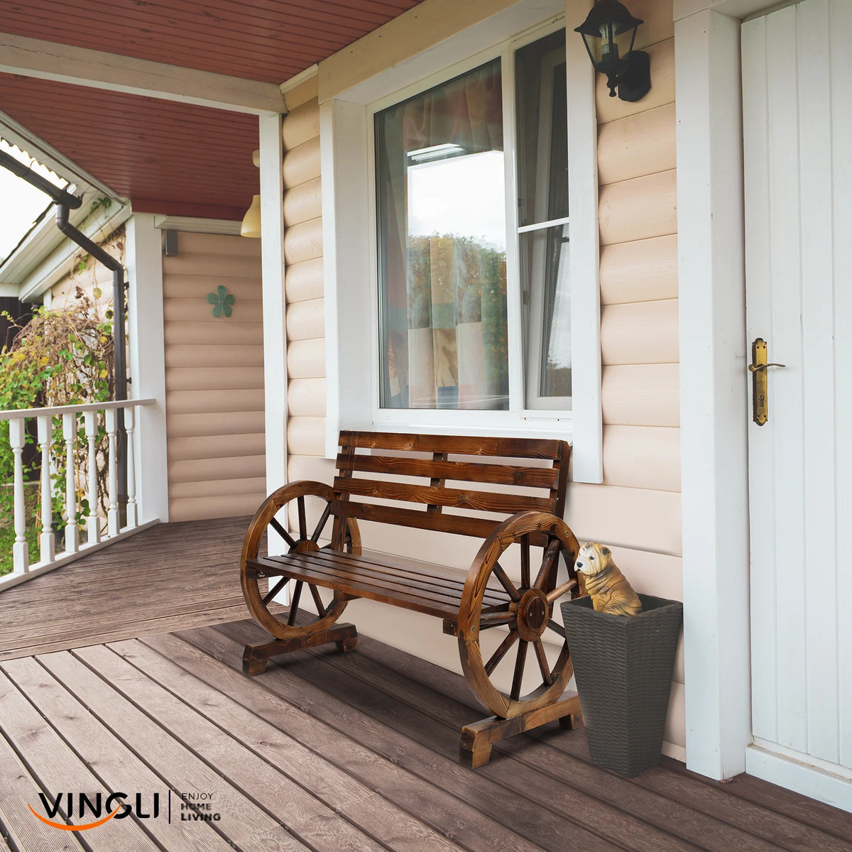 Rustic Wooden Wagon Wheel Bench S776673