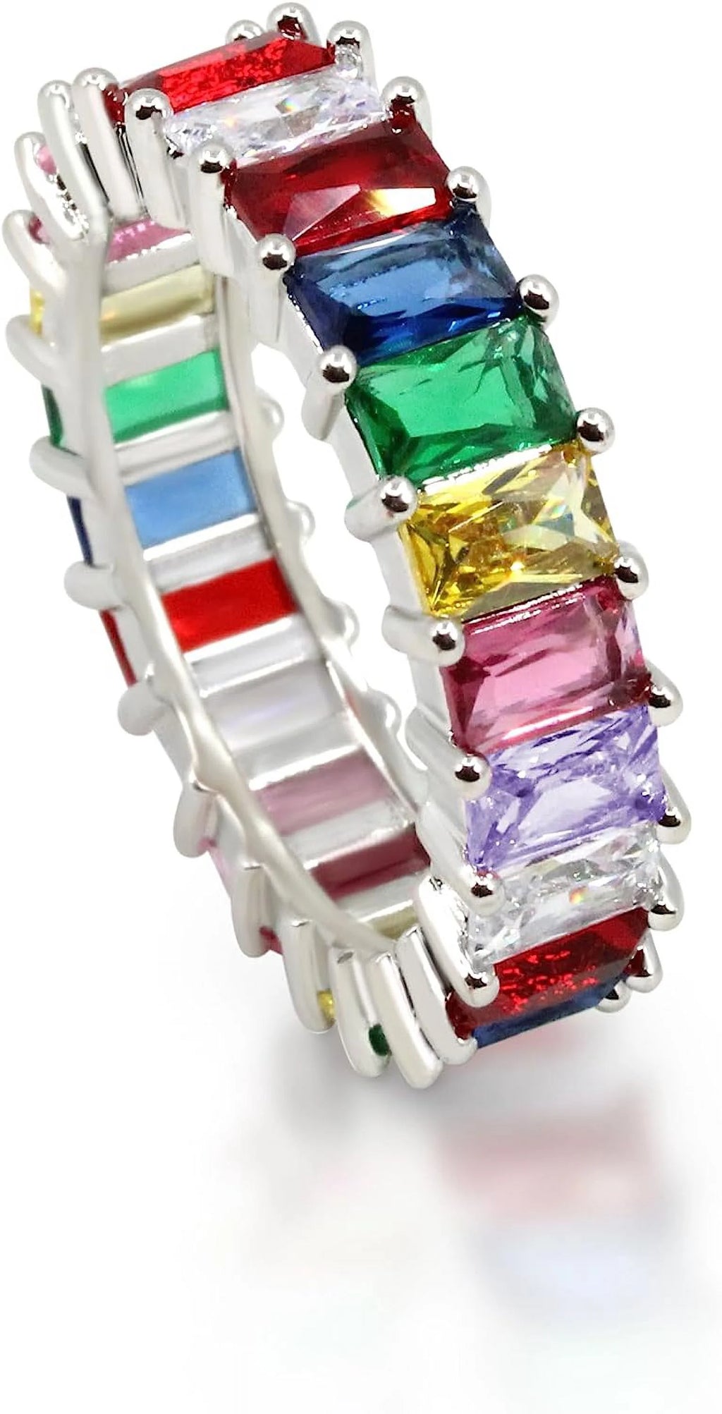 18K White Gold Plated Cubic Zirconia Eternity Ring Band C1929