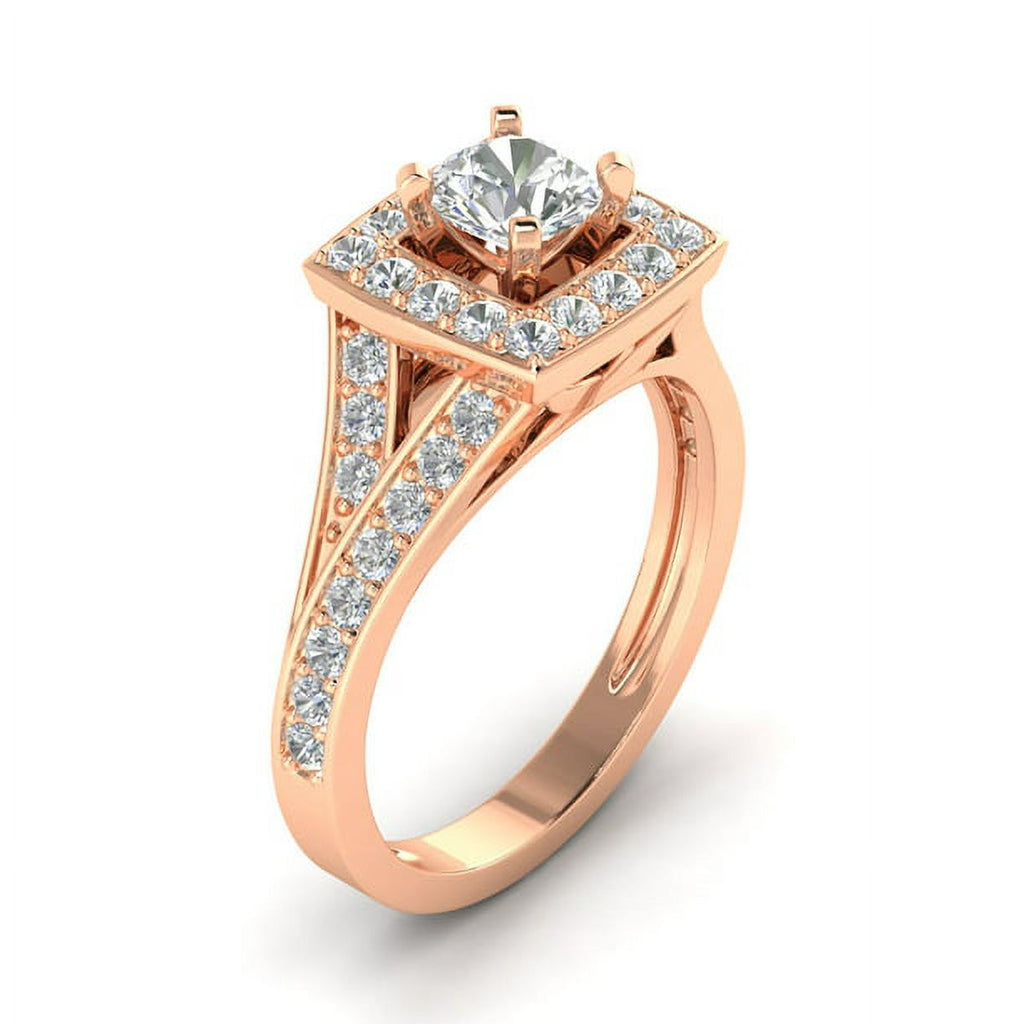 1Ct Round Cut Moissanite 10k Rose Gold Halo Ring N719227