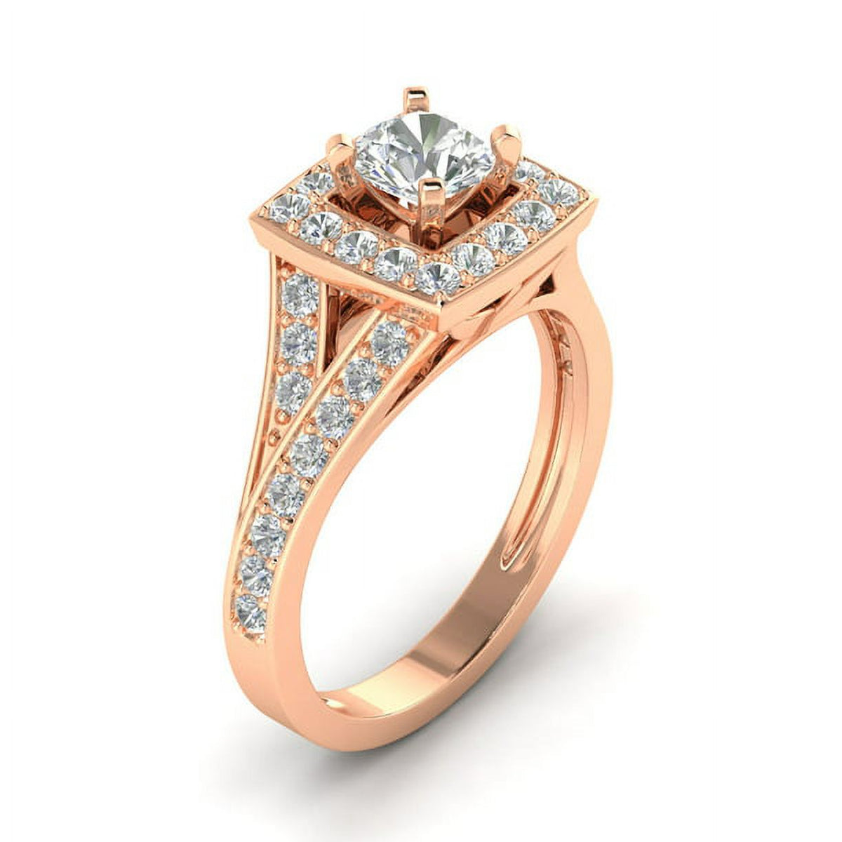 1Ct Round Cut Moissanite 10k Rose Gold Halo Ring N719227