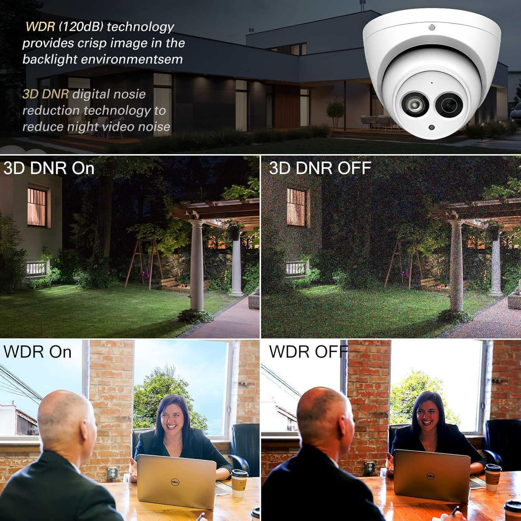 6MP PoE IP Security Camera Outdoor with Built-in-Mic, 3.6mm All-Metal Dome, 164ft IR Night Vision, IP67 H.265+ WDR 3D DNR G88192
