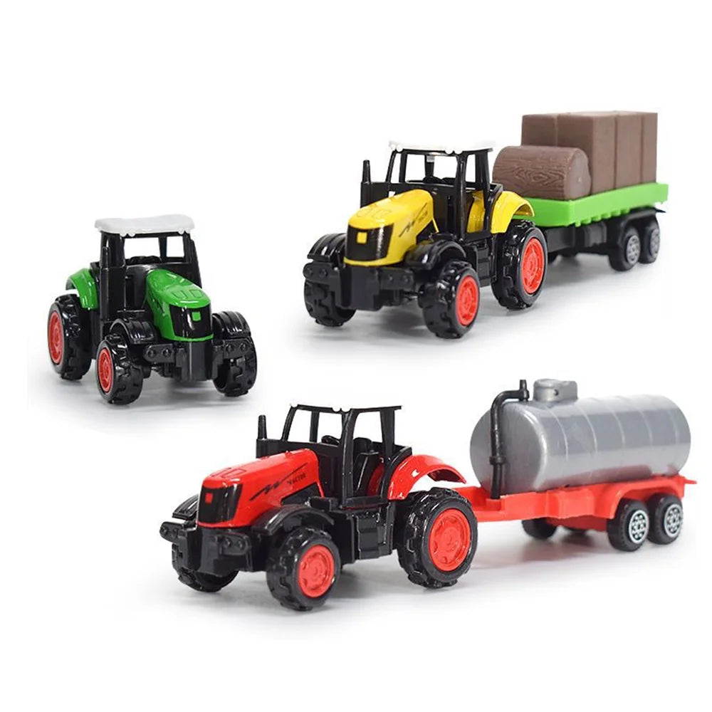 3 Pieces Die-Cast Metal Toy Farm Tractors Truck and Trailers Set R623690
