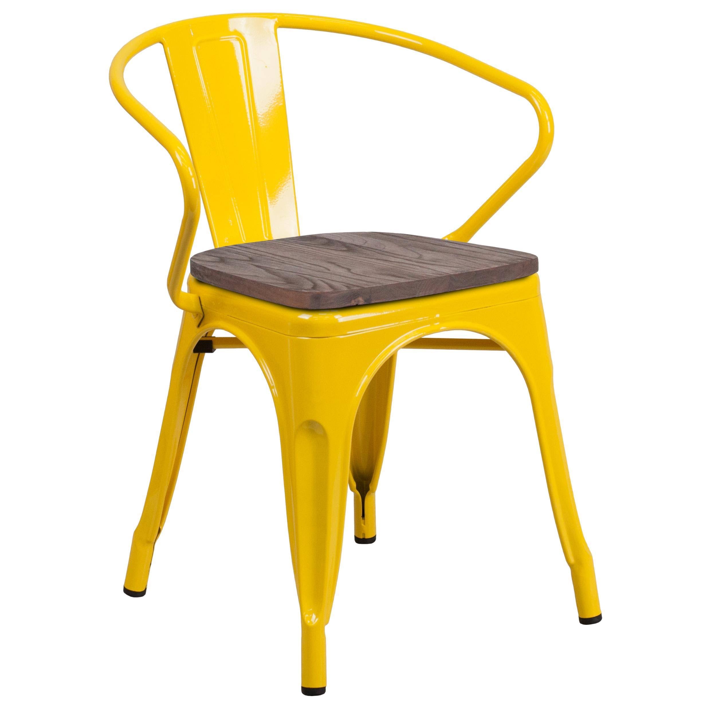 Blue Metal Chair with Wood Seat and Arms P628526