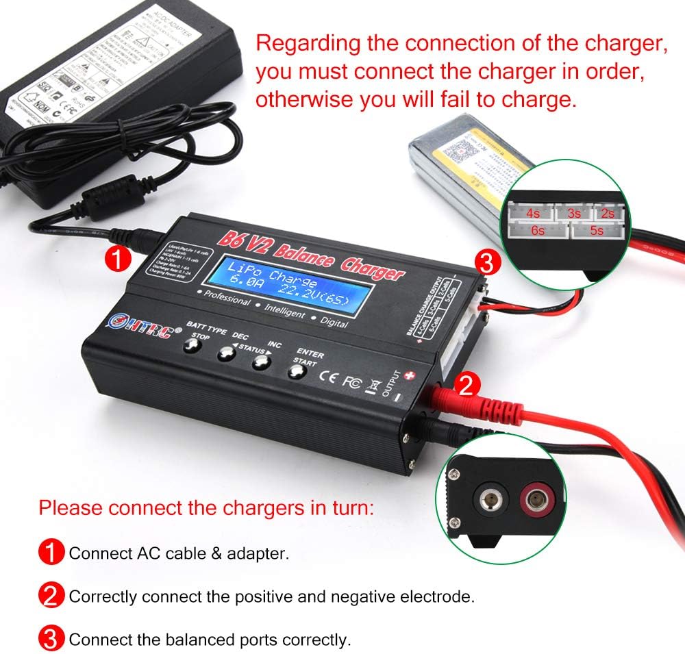 80W 6A 1S-6S Balance Charger for Li-ion Life NiCd NiMH LiHV PB Smart Battery, Deans Connectors, Pack of 2 E220