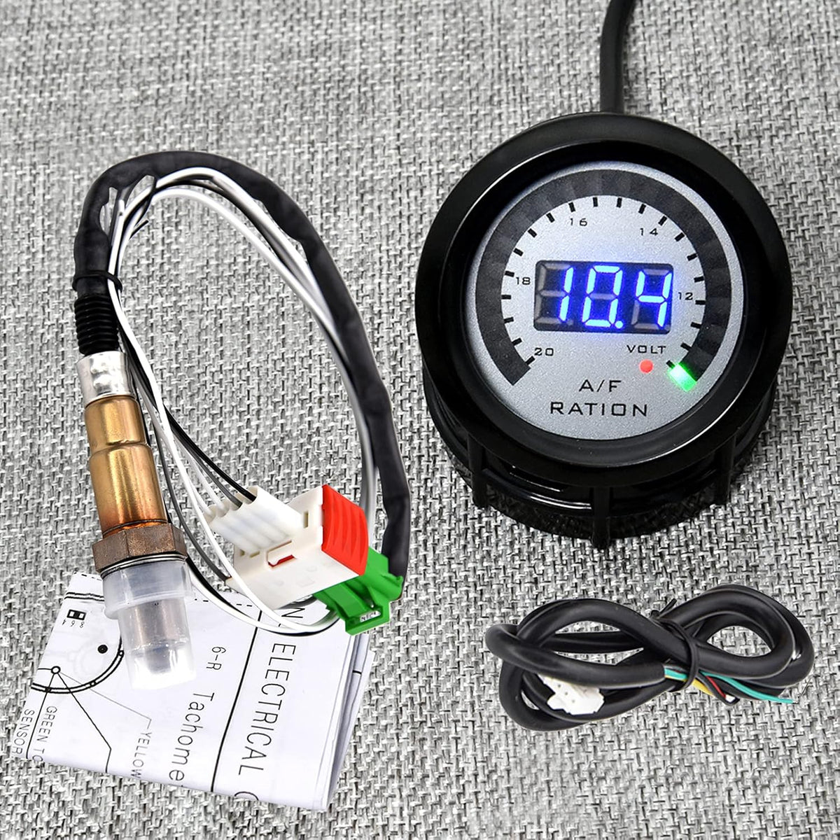 2-1/16 52mm LED Digital Air/Fuel Ratio Gauge with Narrowband O2 Oxygen Sensor O905726