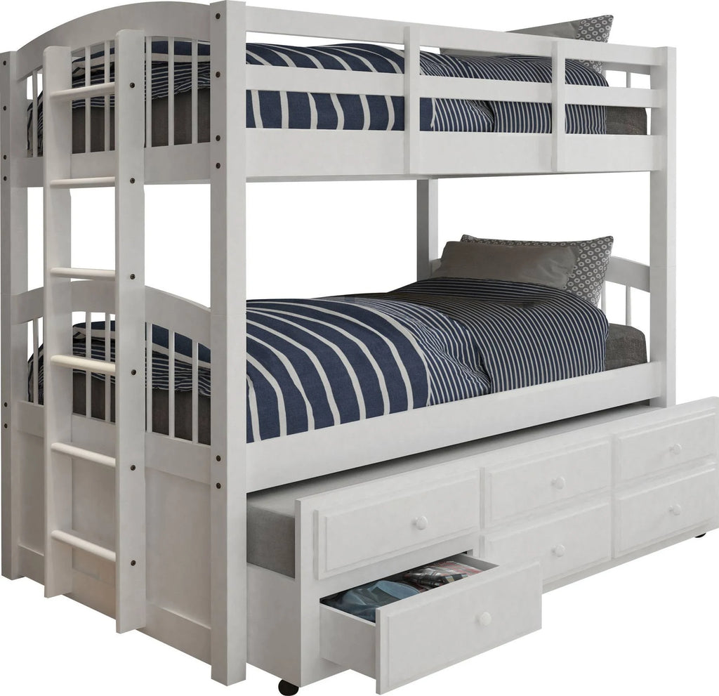 White Twin/Twin Bunk Bed with Trundle P81750