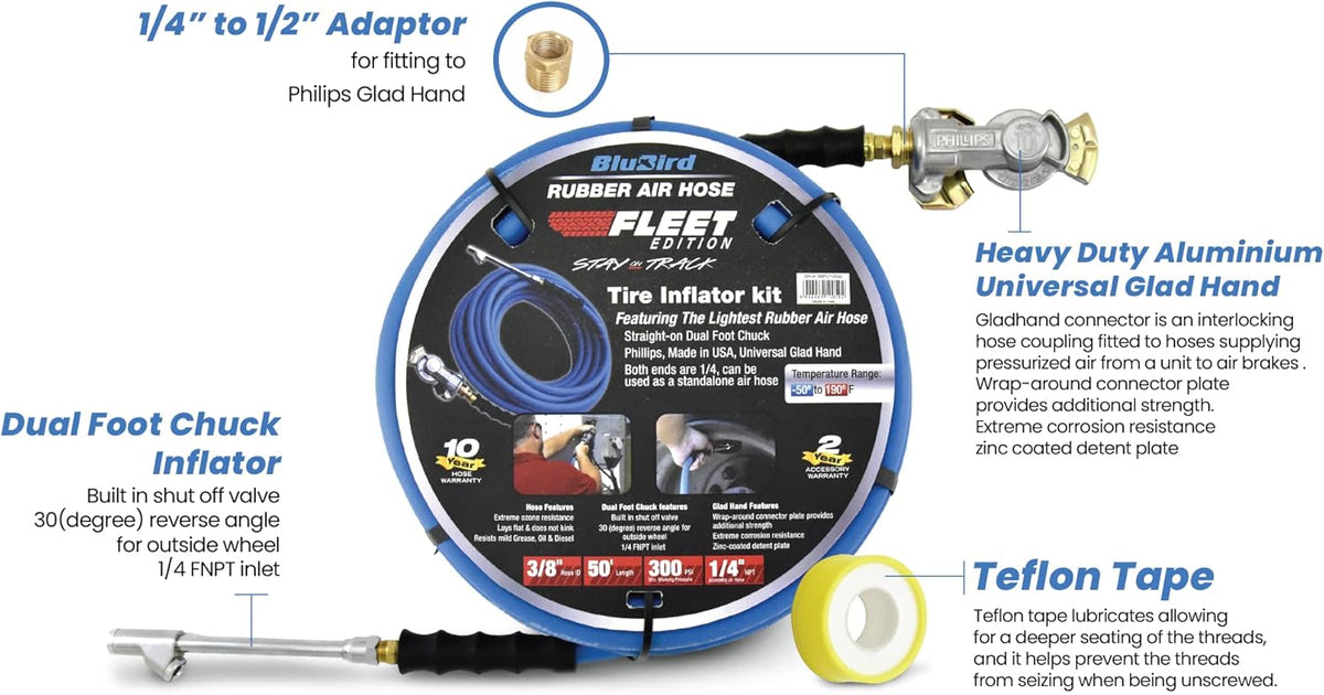 3/8" x 50' 300 PSI Polyester Braided Tire Inflator Kit, Pack of 2 K43428