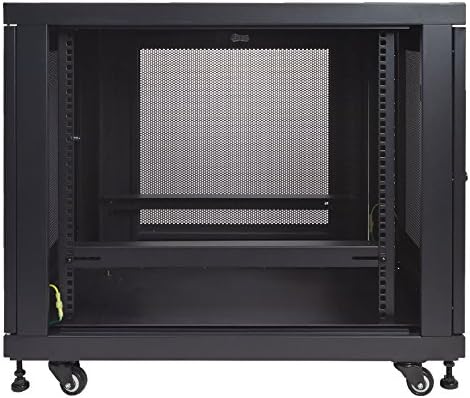 12U Rack Enclosure Server Cabinet, 33 Inch Deep, Perforated Door Lock and Casters Black I784