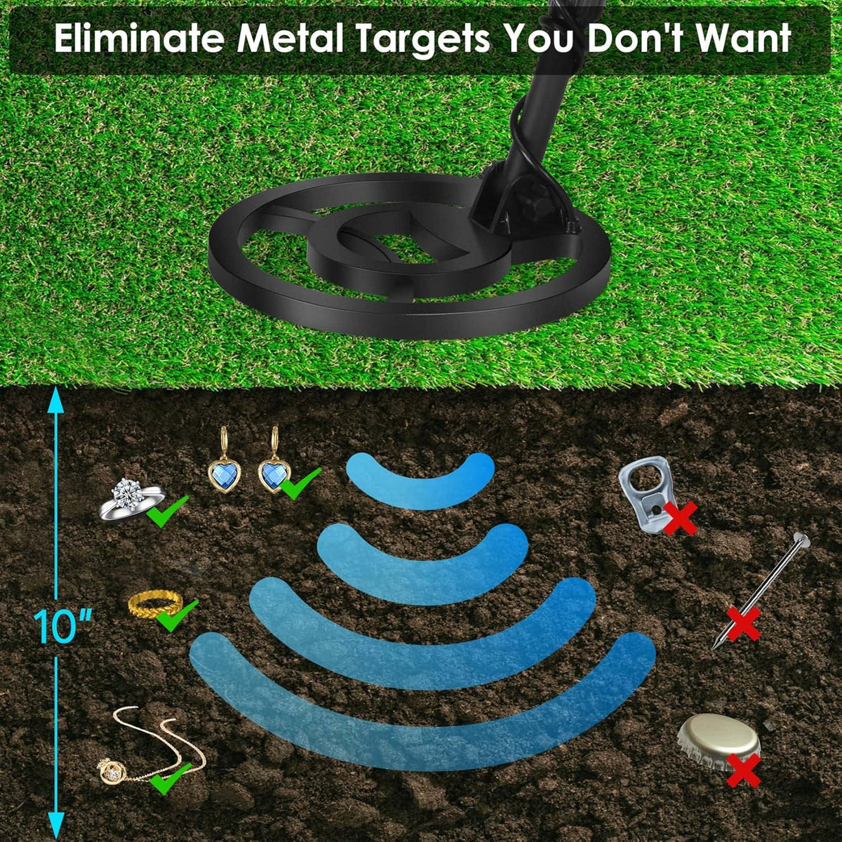 10" Depth Waterproof Metal Detector with LCD Display O82723