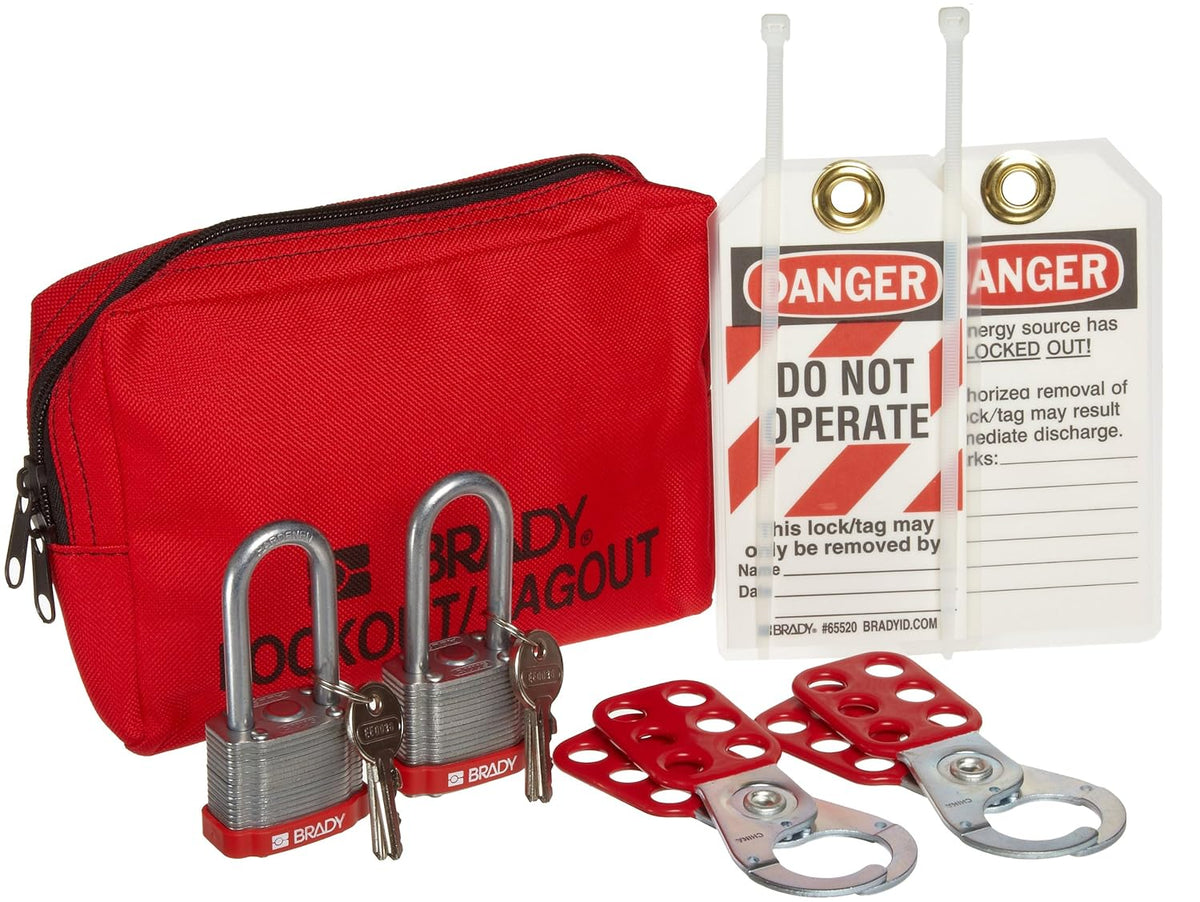 Red Pack of 2 Lockout Tagout Pouch Kit with 2 Safety Padlocks M426
