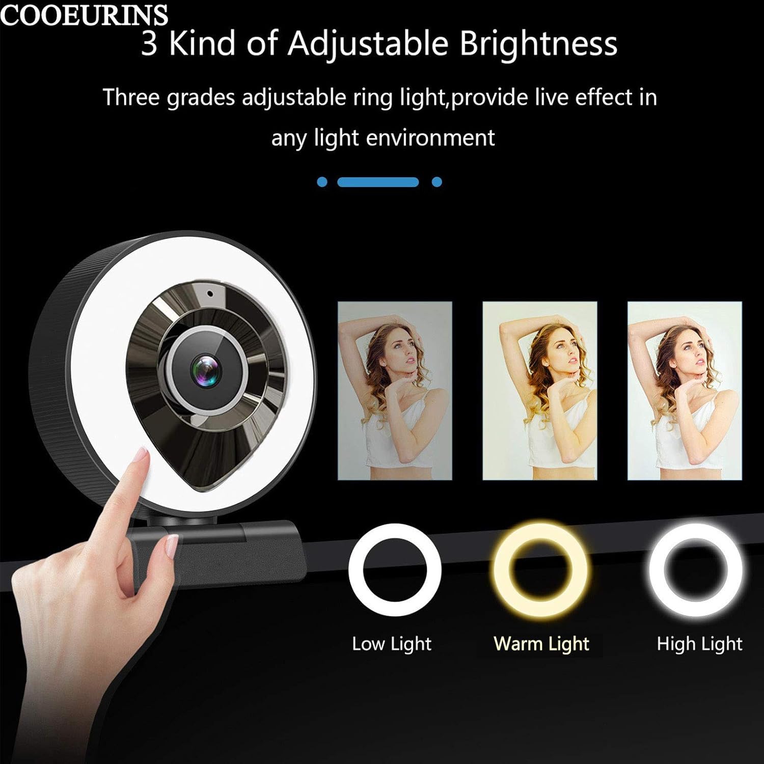 PC Webcam 1080P HD Computer Camera with Adjustable Ring Light & Microphone T27555