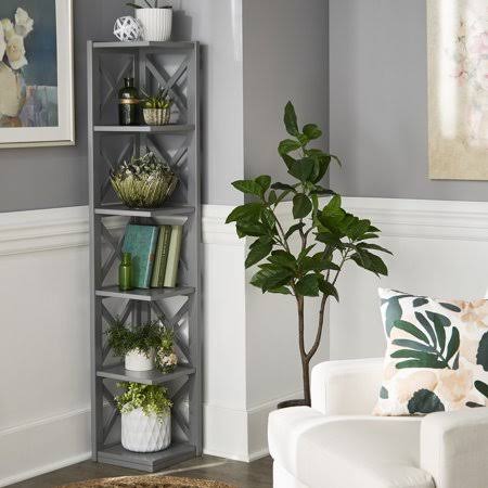 Gray 5-Shelf Corner Bookcase N897848