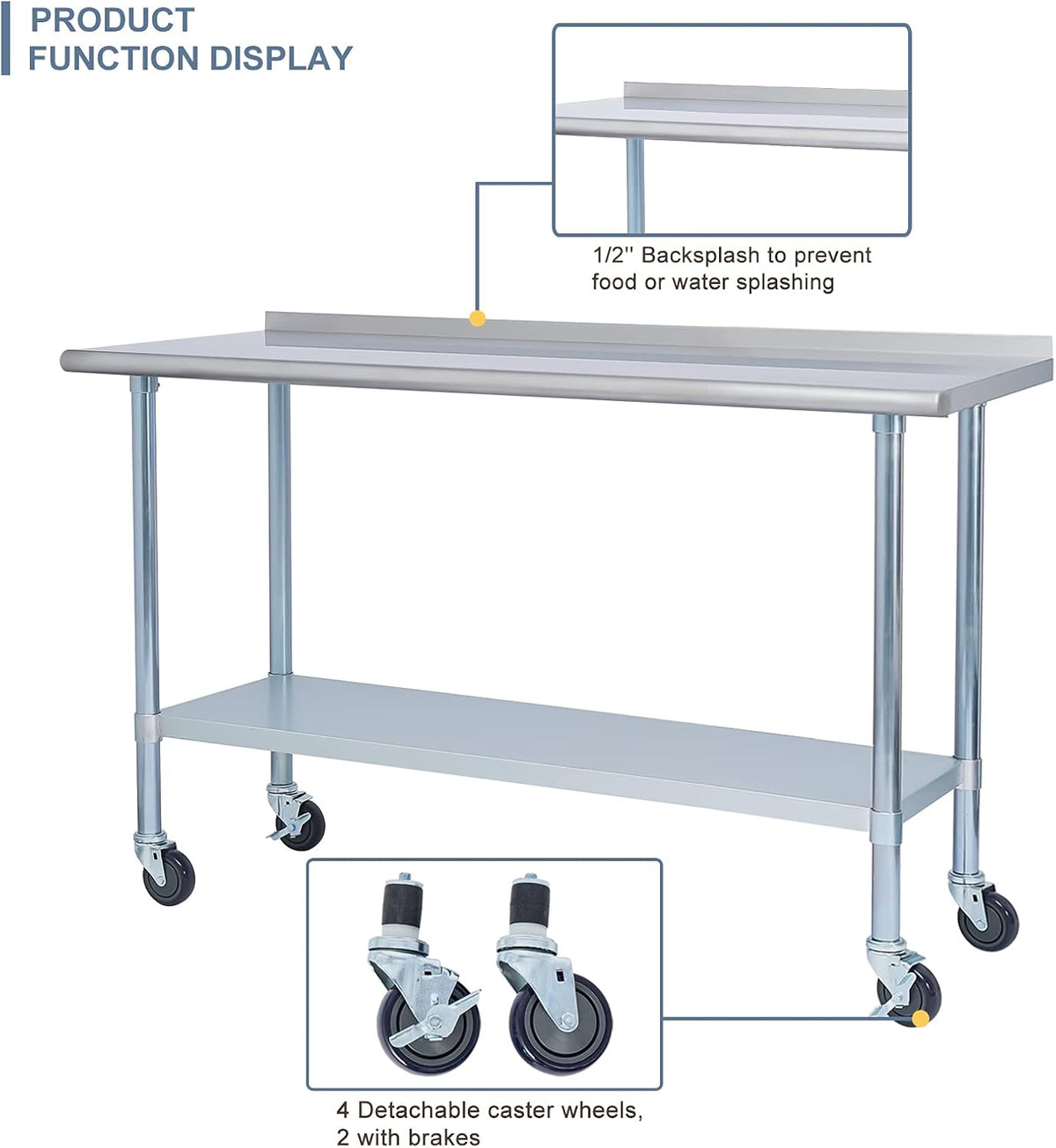 Stainless Steel 24 x 60 Inches Worktable with Backsplash and Adjustable Shelf Y11392