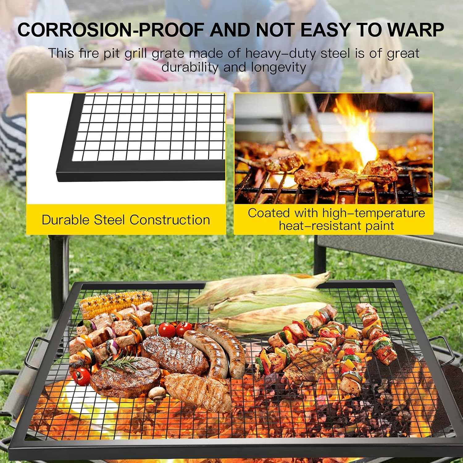 36×36inch Steel Campfire Grill Grate with Handles N1070