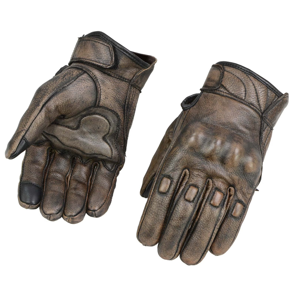 Brown Leather Motorcycle Gloves with Protective Knuckle X198