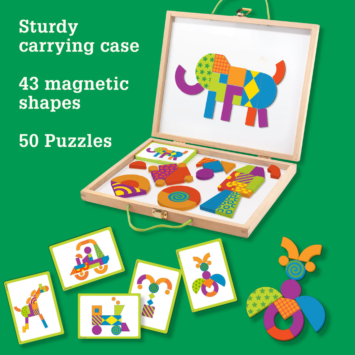 42 Brightly Colored Wooden Magnetic Blocks with 50 Puzzles K6551