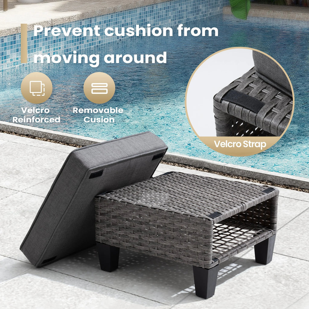 Gray 2 PCS Wicker Ottoman with Cushions Y897233