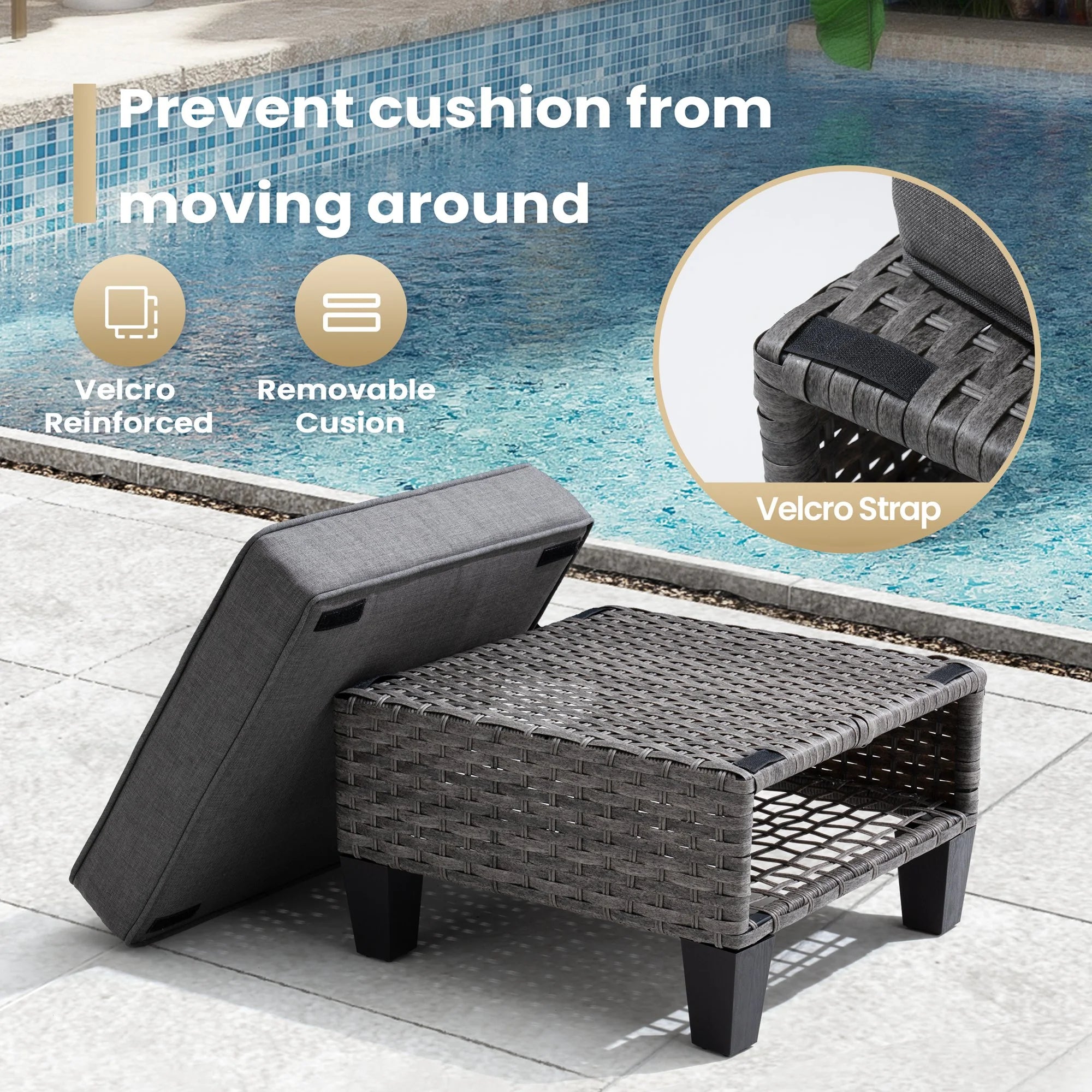Gray 2 PCS Wicker Ottoman with Cushions Y897233