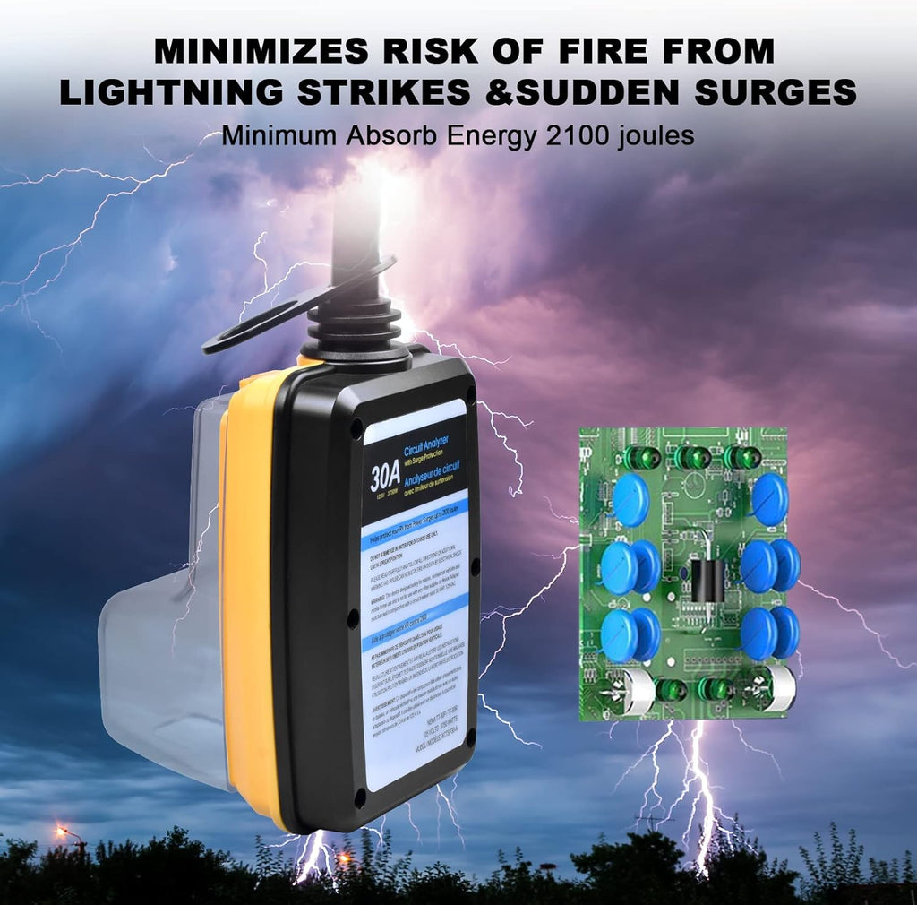 RV Surge Protector 30 Amp with Waterproof Cover and Indicator Lights, 2100 Joules, Pack of 2 H95790