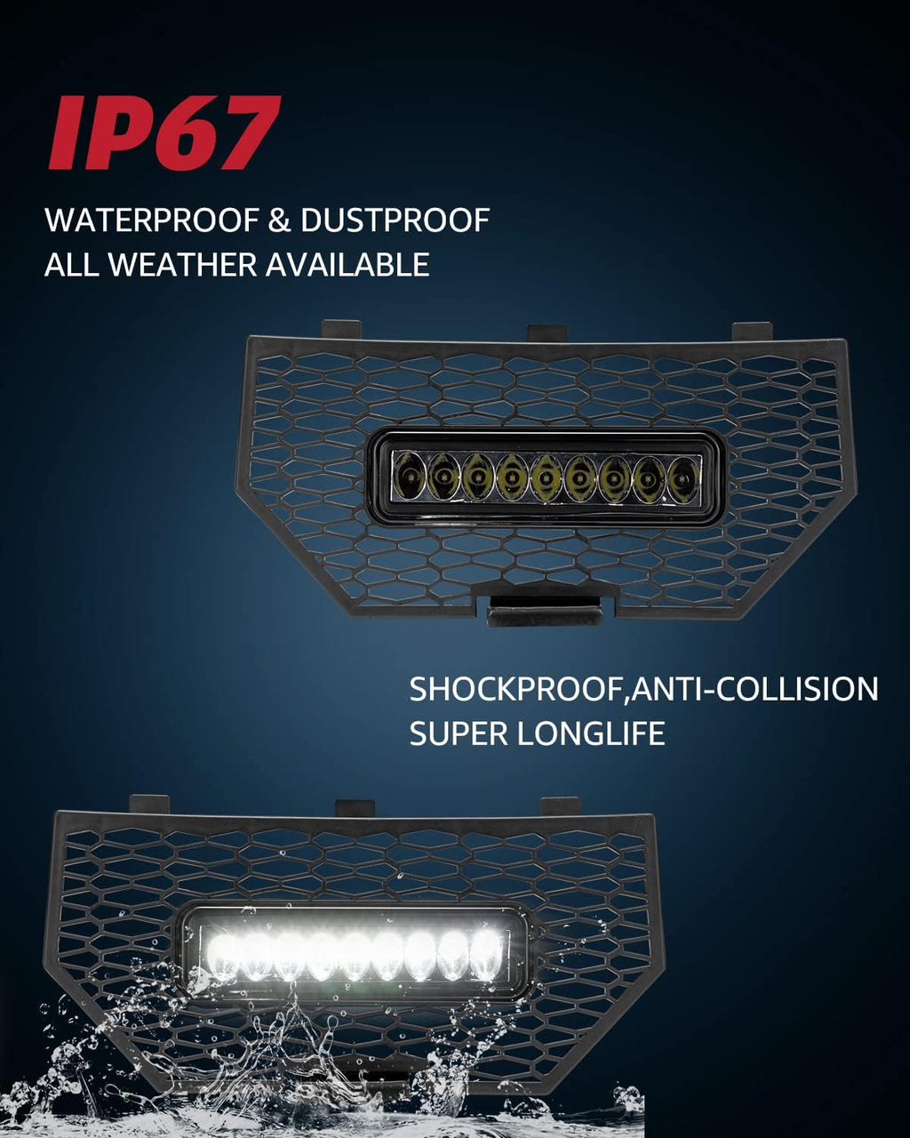 Black Front Mesh Grill with LED Light Bar, Pack of 2 Q854