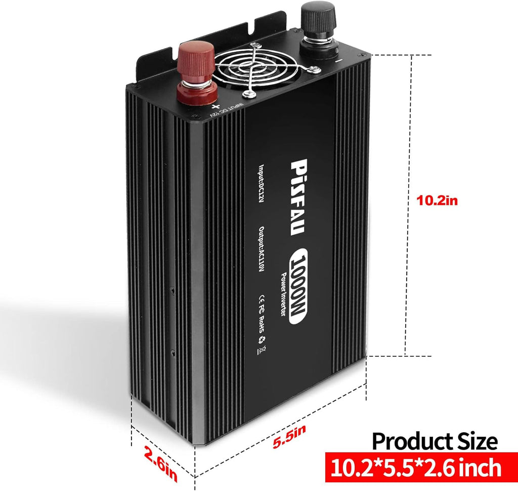 1000W Power Inverter 12V DC to 110V AC Converter with 3 AC Sockets F1657
